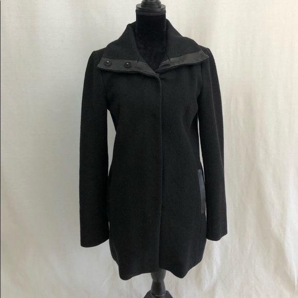 Scoop NYC wool and leather black coat